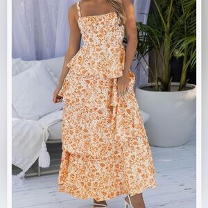 Orange floral maxi dress